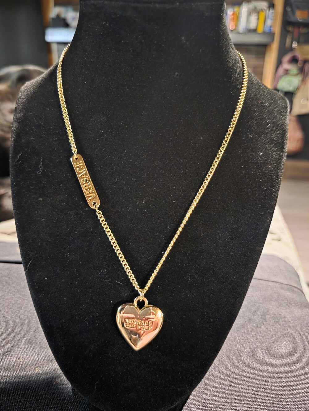 USED...Versace Gold Heart Pendant Necklace 20in
